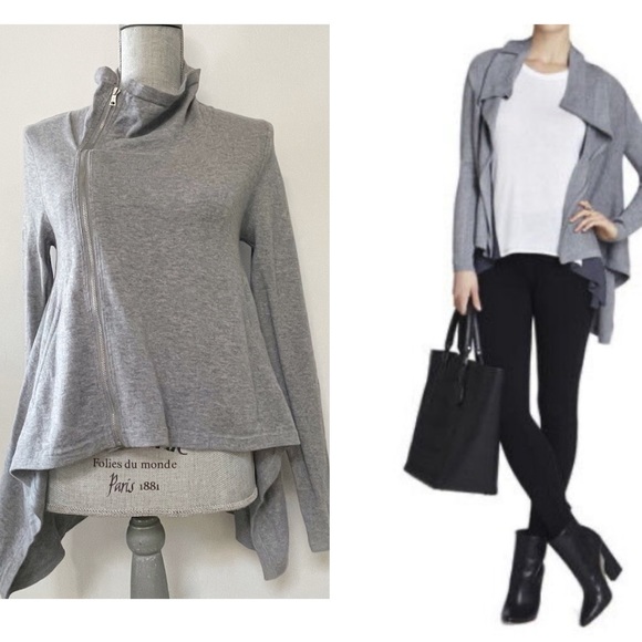 BCBG Sweaters - BCBG Zane sweater asymmetrical hem merino wool sweater cardigan light grey